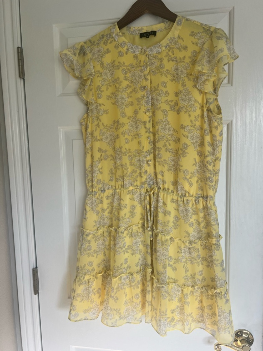 1. State Yellow Floral Drawstring Ruffle Dress.  NWOT.  Large